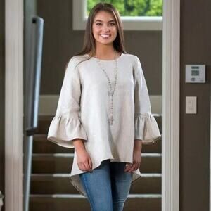 Crown Linen Designs Top- 100% Linen Bell Sleeve Blouse – Size Medium
